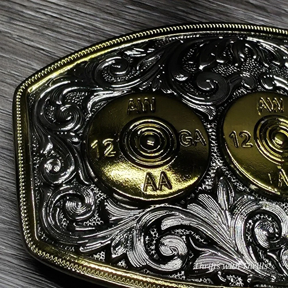 Rare Stainless Steel Belt Buckle - 12 Gauge Shells - Western AW 12GA AA - Nice